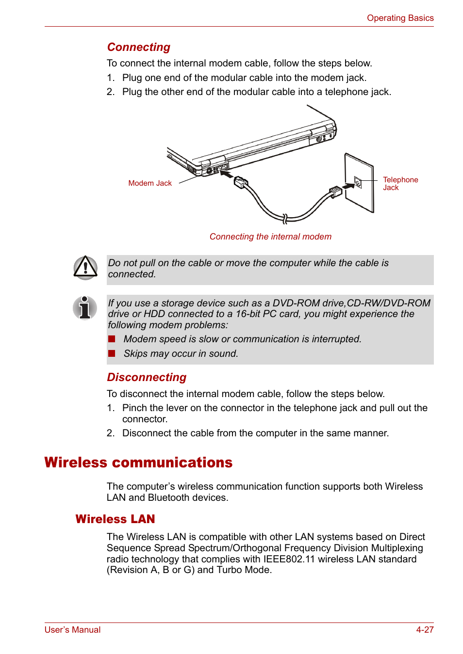 Wireless communications, Wireless communications -27, Wireless lan | Toshiba Satellite M40 (PSM42) User Manual | Page 91 / 191