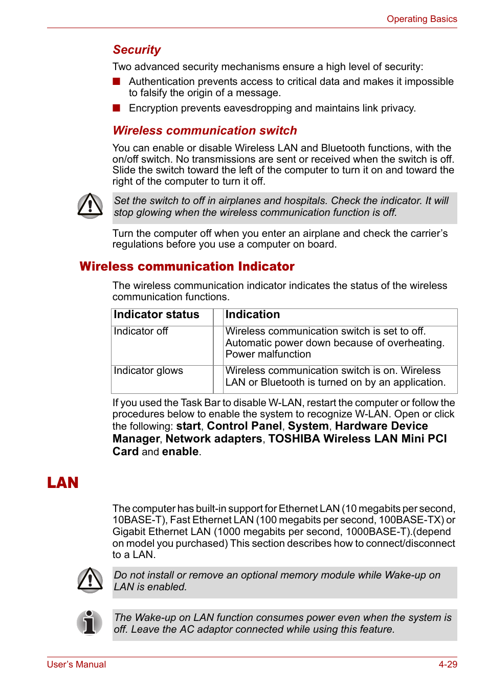 Lan -29 | Toshiba Satellite M40 (PSM42) User Manual | Page 93 / 191
