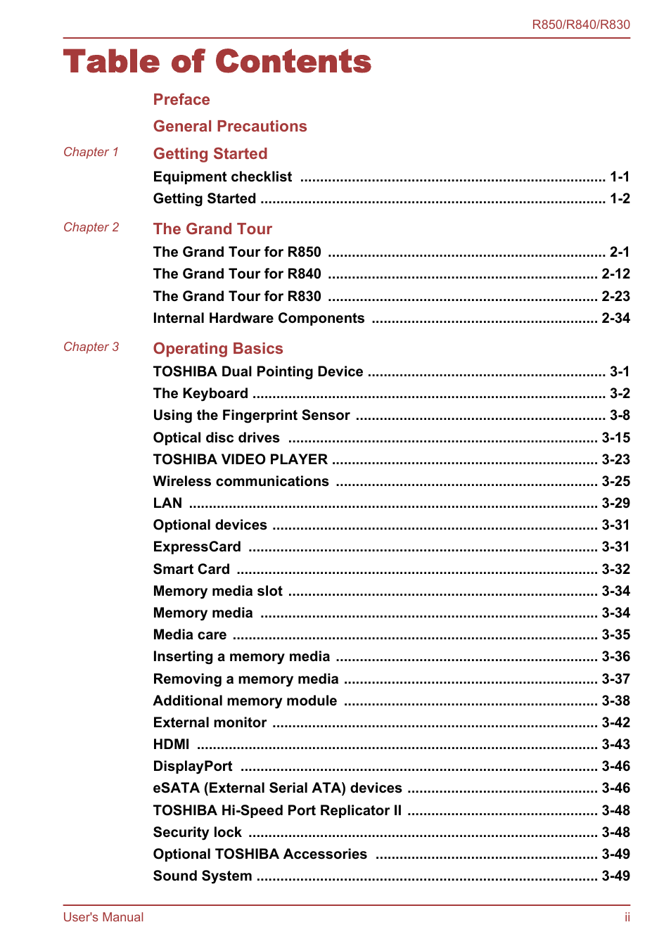 Toshiba Tecra R850 User Manual | Page 2 / 208