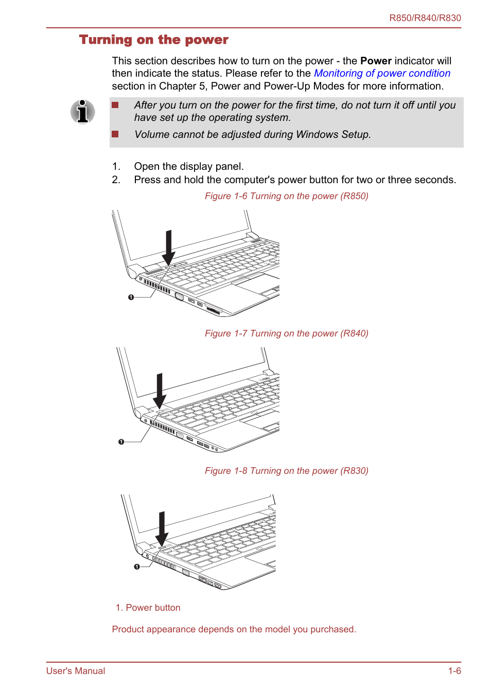 Turning on the power | Toshiba Tecra R850 User Manual | Page 23 / 208