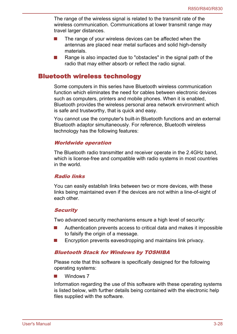 Bluetooth wireless technology | Toshiba Tecra R850 User Manual | Page 93 / 208