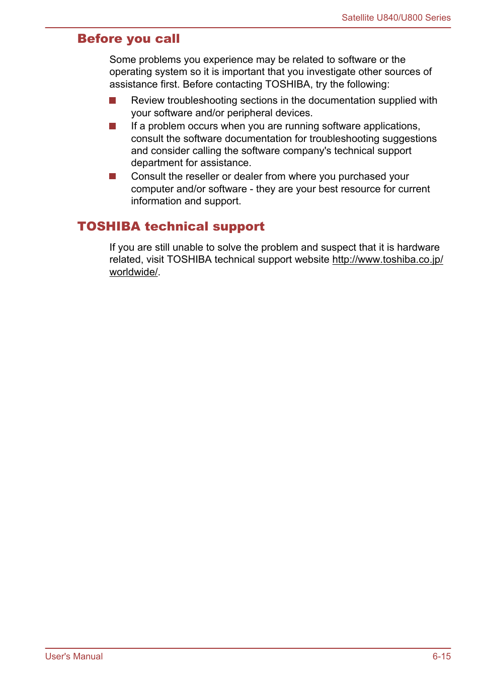 Before you call, Toshiba technical support | Toshiba Satellite U840 User Manual | Page 100 / 123