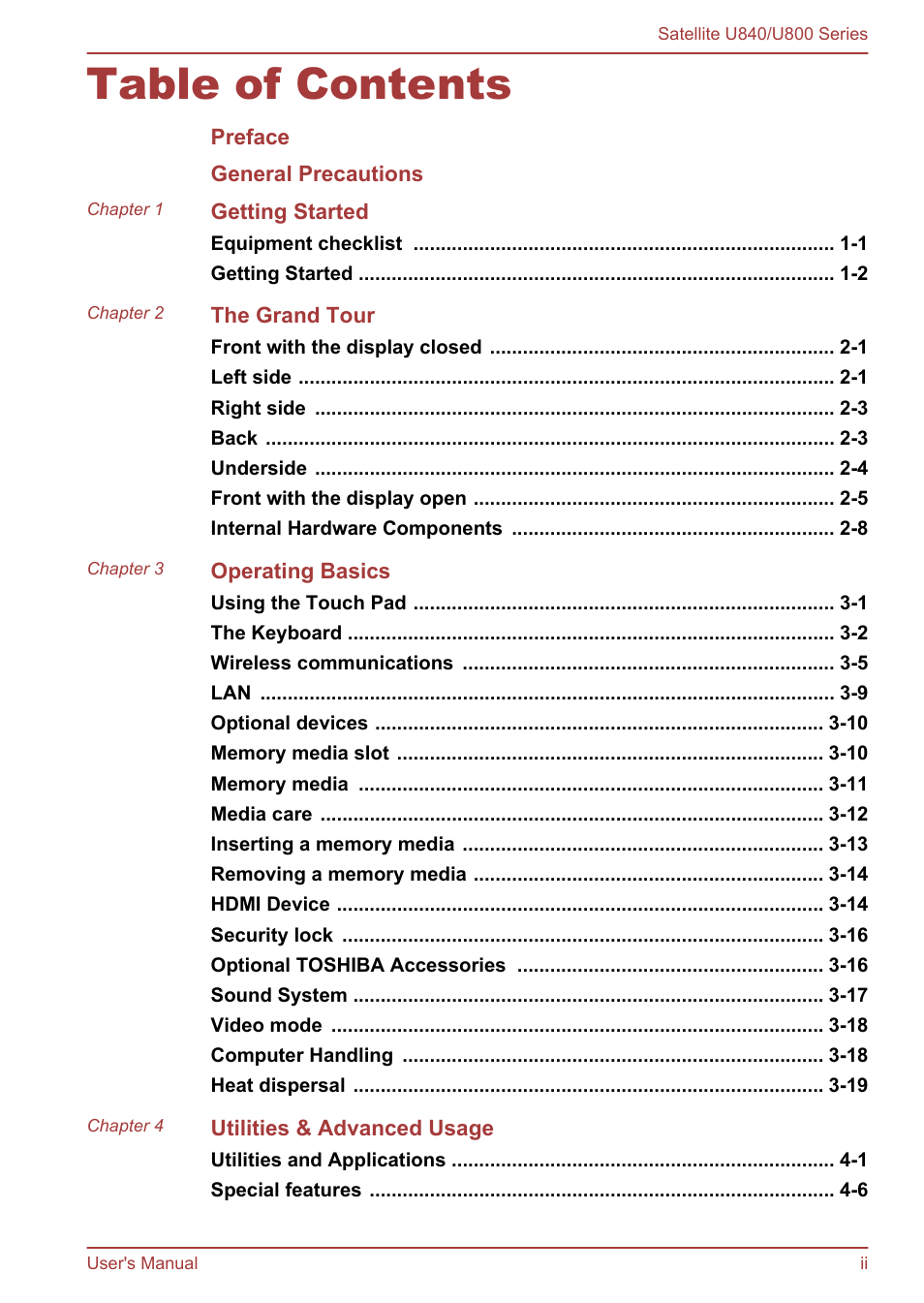 Toshiba Satellite U840 User Manual | Page 2 / 123