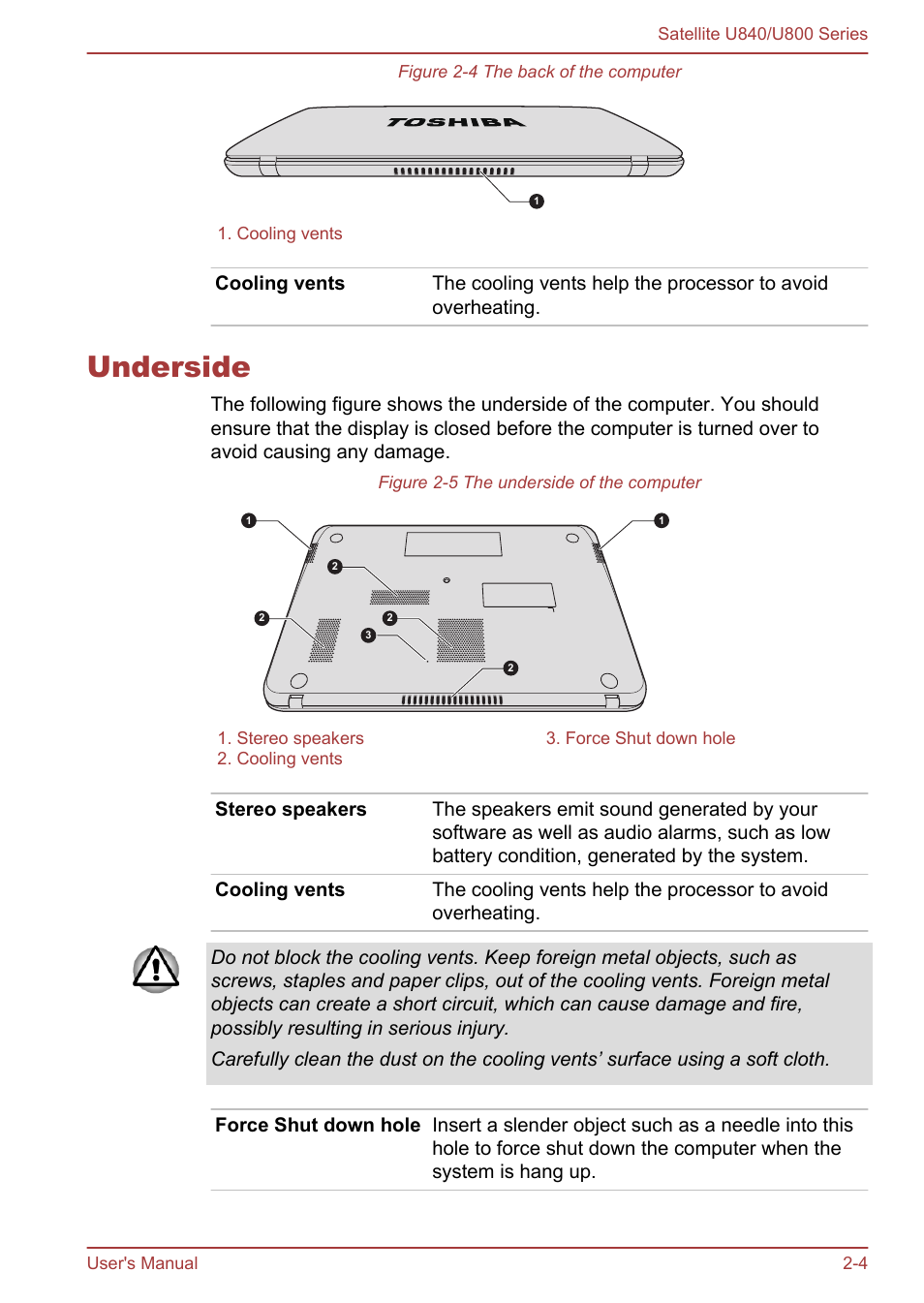 Underside, Underside -4 | Toshiba Satellite U840 User Manual | Page 28 / 123