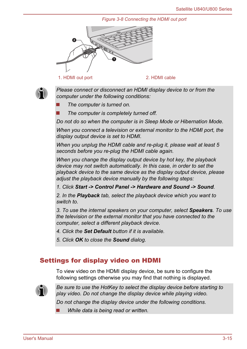 Settings for display video on hdmi | Toshiba Satellite U840 User Manual | Page 50 / 123