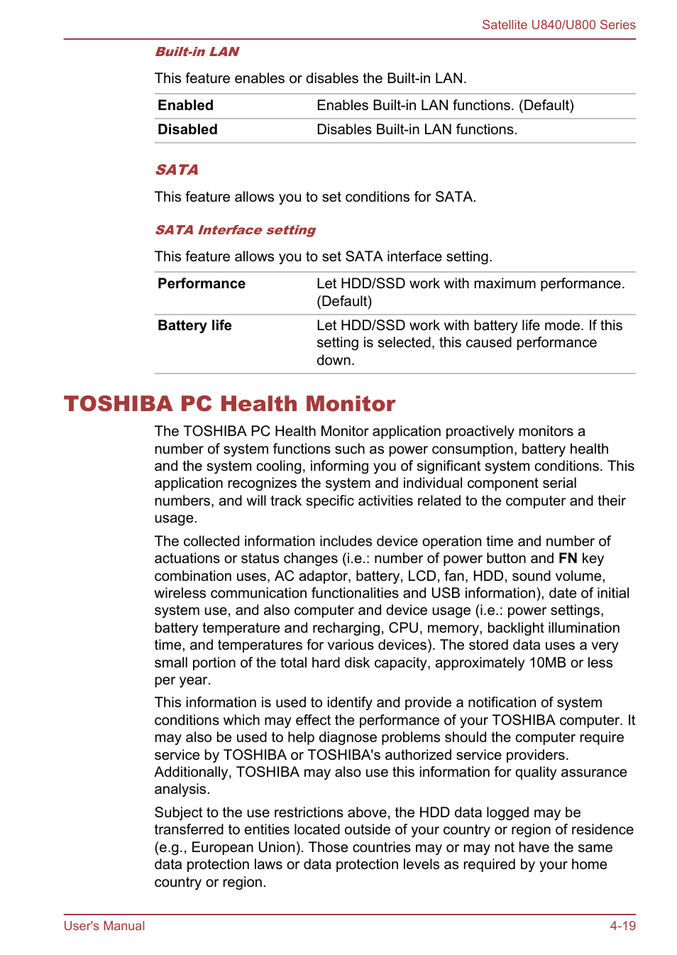 Toshiba pc health monitor, Toshiba pc health monitor -19 | Toshiba Satellite U840 User Manual | Page 73 / 123