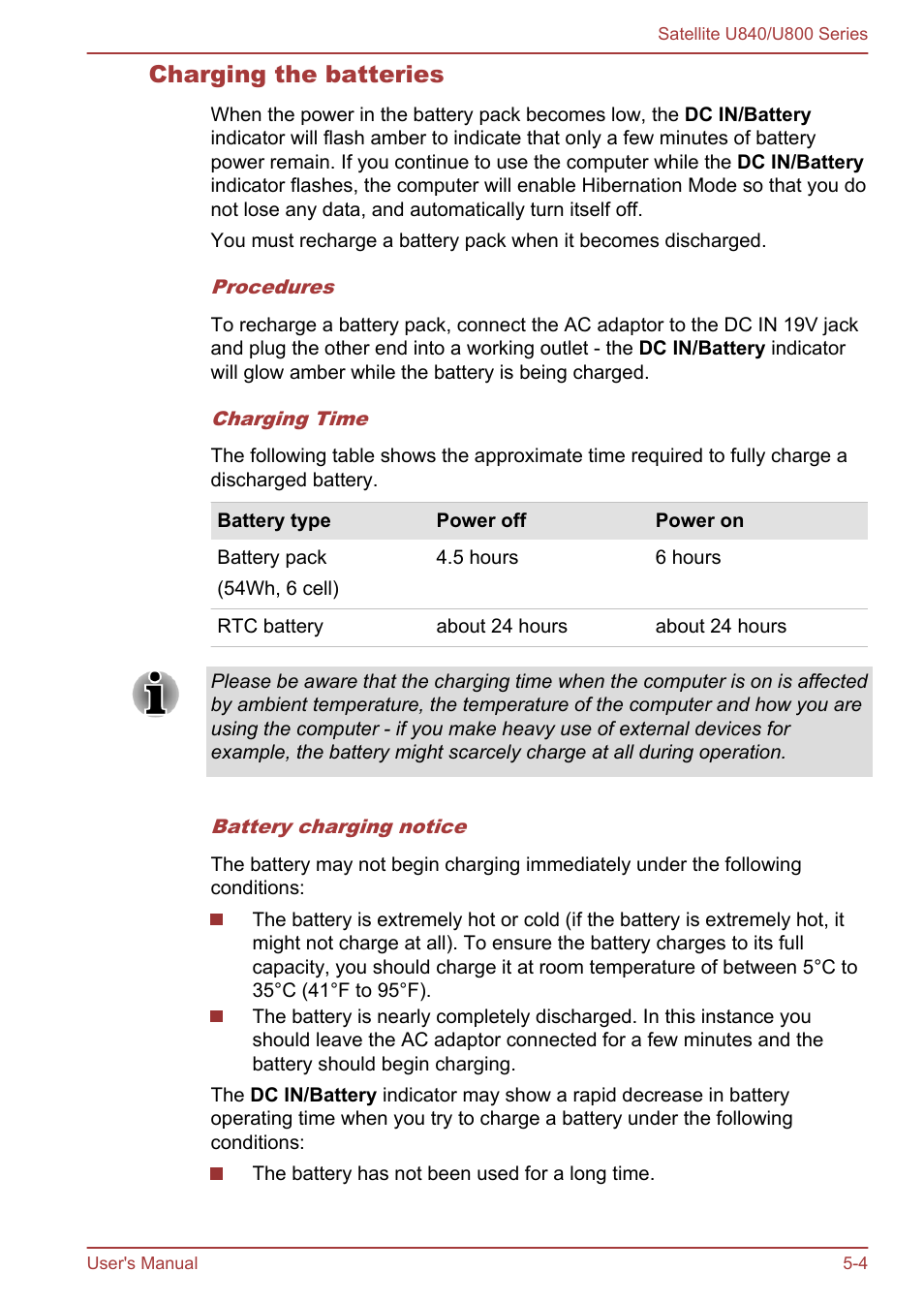 Charging the batteries | Toshiba Satellite U840 User Manual | Page 82 / 123