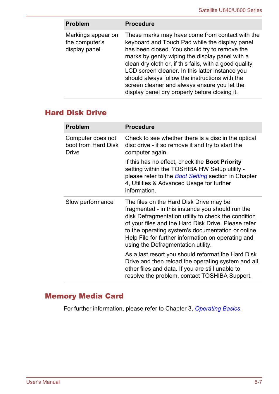 Hard disk drive, Memory media card | Toshiba Satellite U840 User Manual | Page 92 / 123
