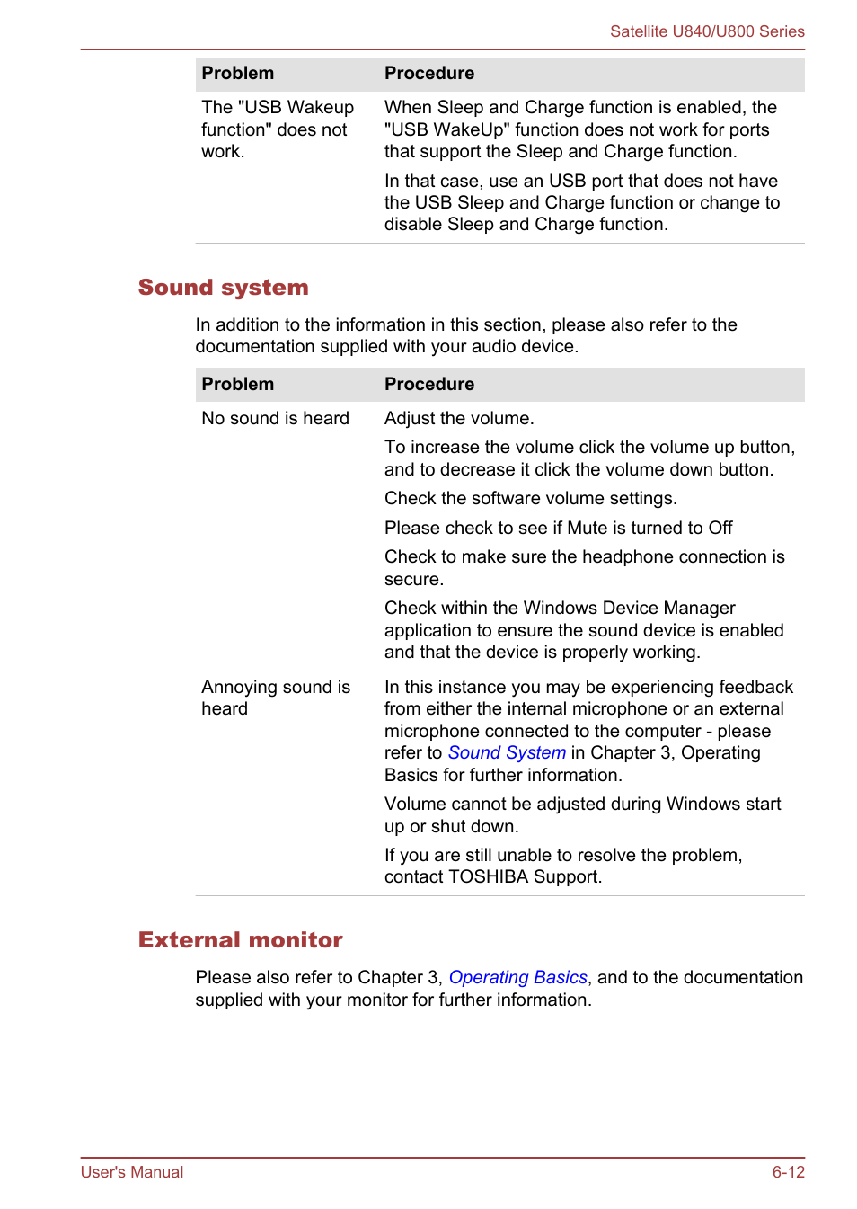 Sound system, External monitor | Toshiba Satellite U840 User Manual | Page 97 / 123