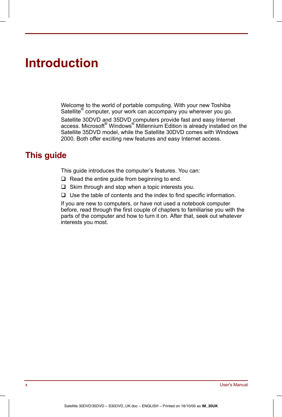 Introduction, This guide | Toshiba Satellite 31 User Manual | Page 10 / 142