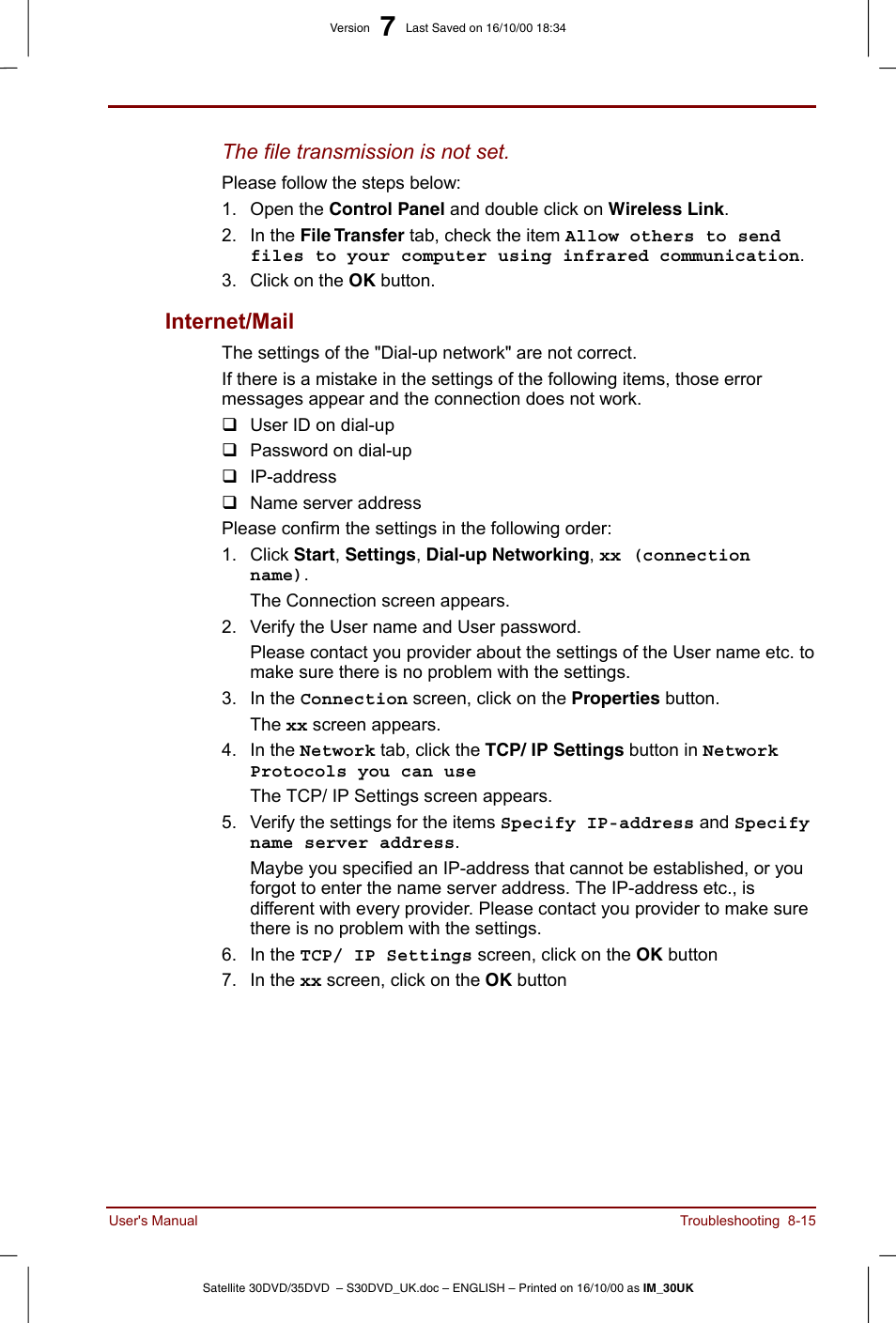 Internet/mail -15, Internet/mail | Toshiba Satellite 31 User Manual | Page 110 / 142