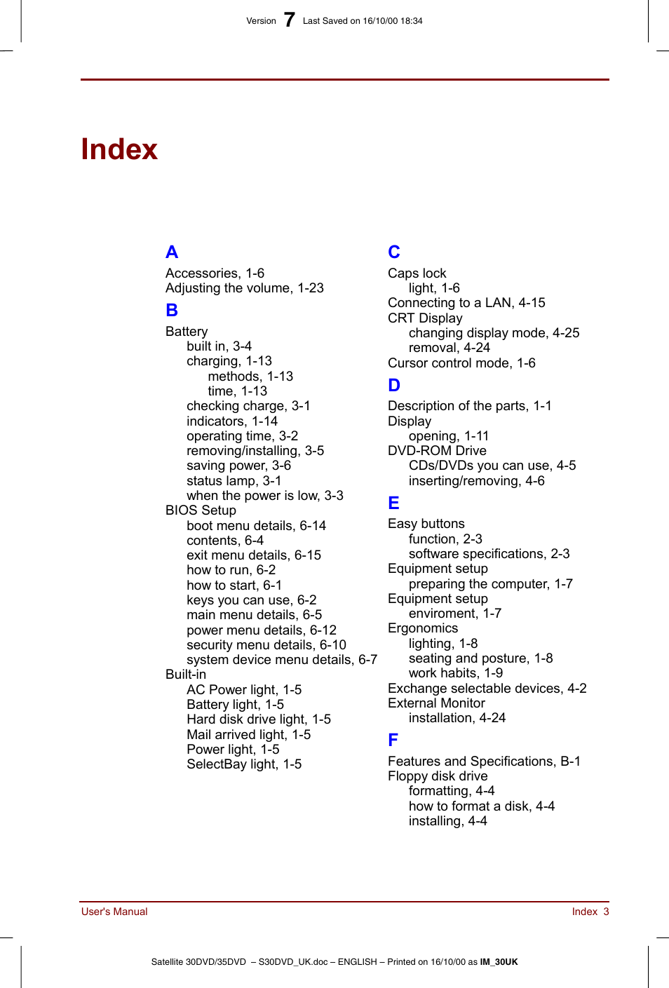 Index | Toshiba Satellite 31 User Manual | Page 140 / 142