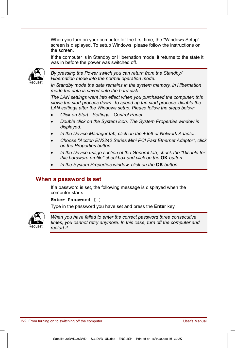 When a password is set -2, When a password is set | Toshiba Satellite 31 User Manual | Page 41 / 142