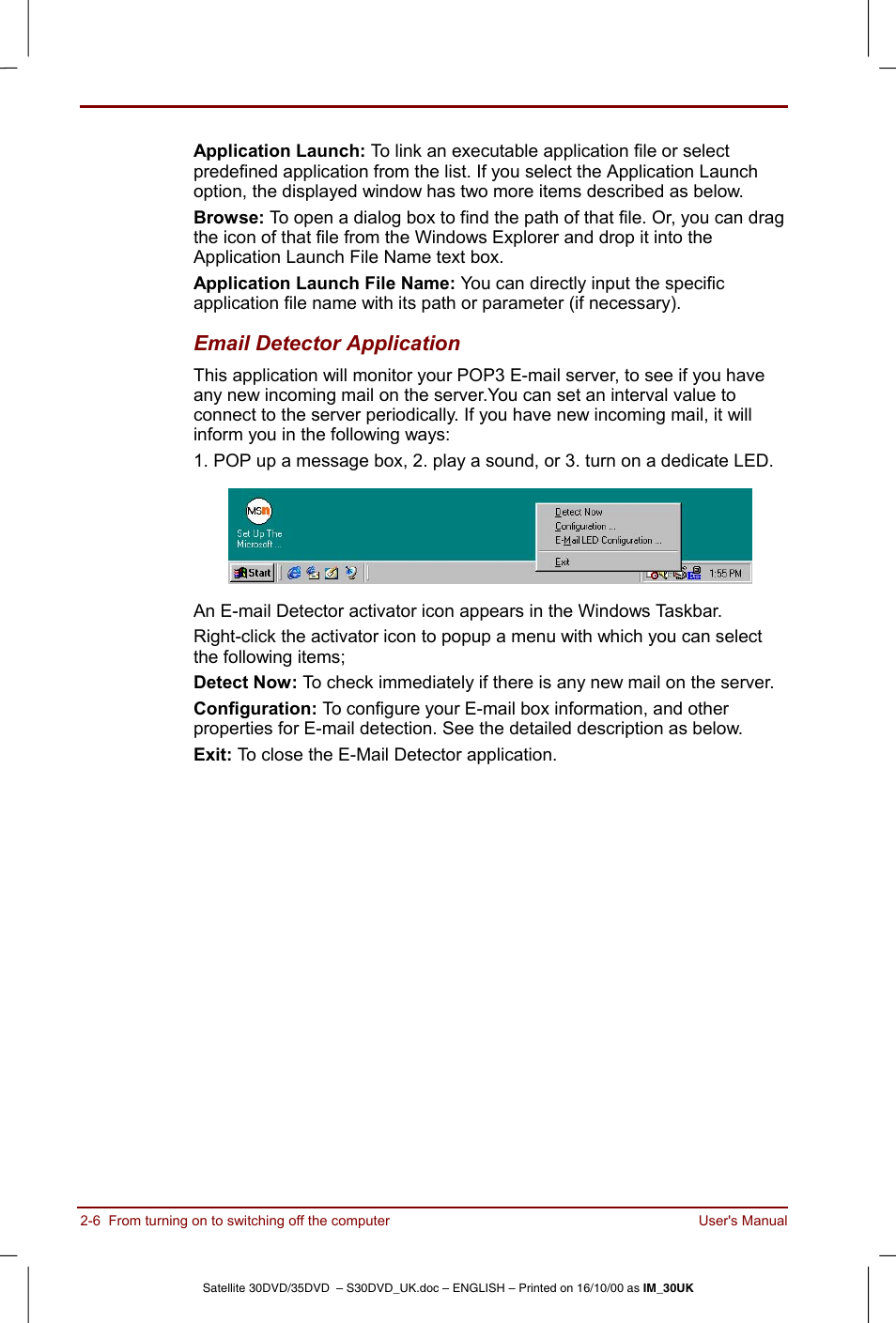 Email detector application | Toshiba Satellite 31 User Manual | Page 45 / 142