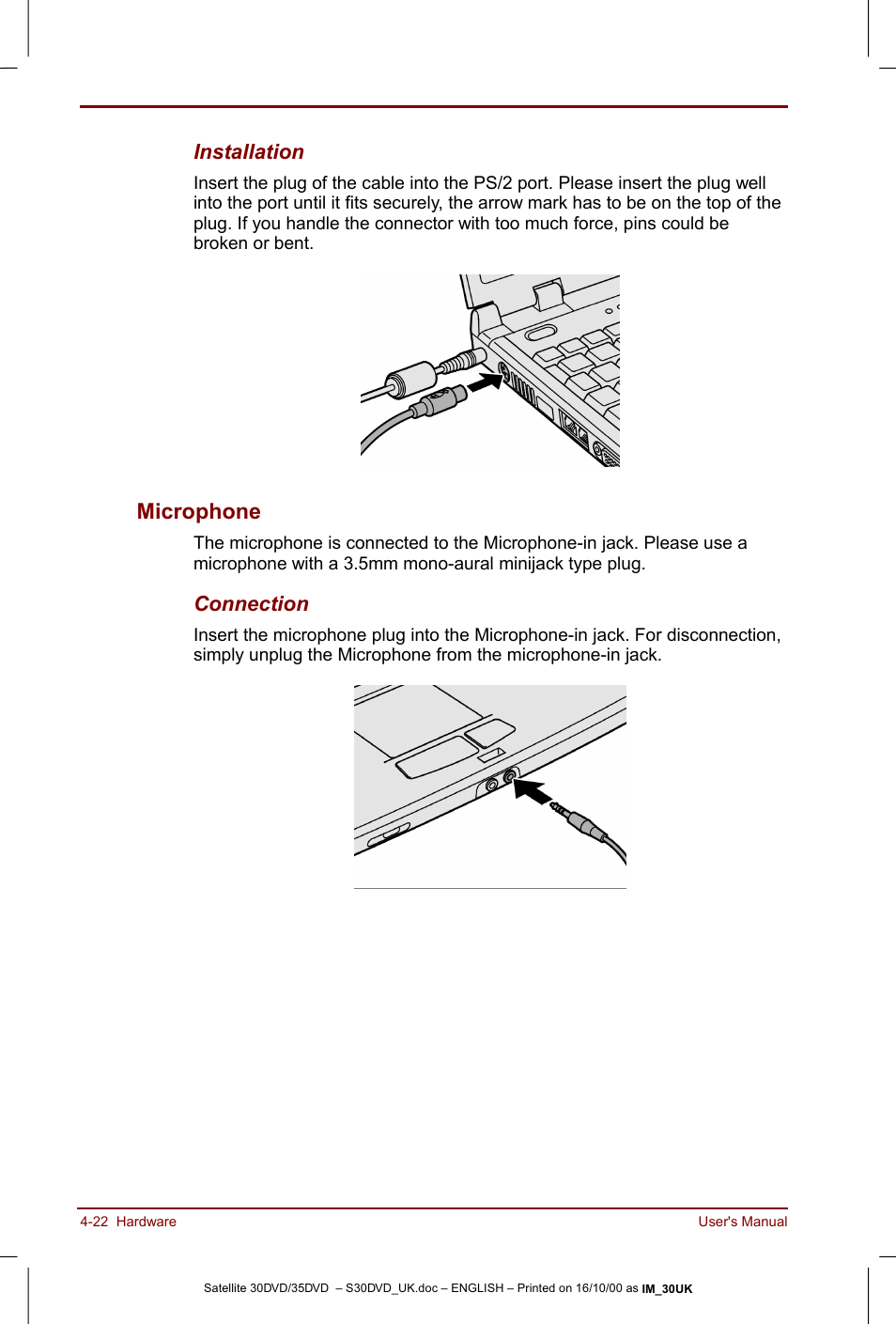 Microphone -22, Microphone | Toshiba Satellite 31 User Manual | Page 75 / 142