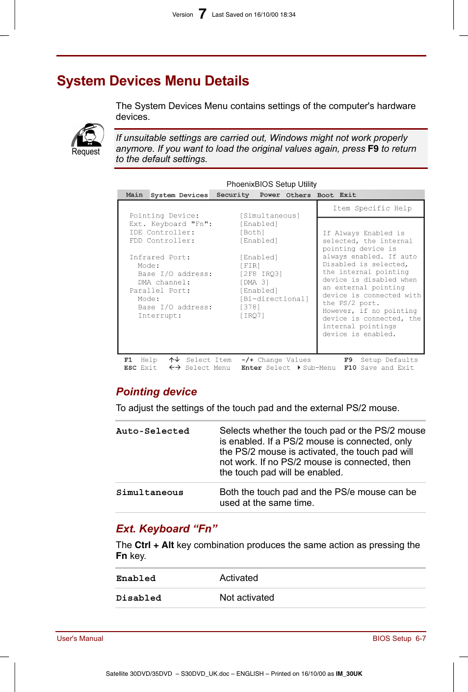 System devices menu details, System devices menu details -7 | Toshiba Satellite 31 User Manual | Page 86 / 142