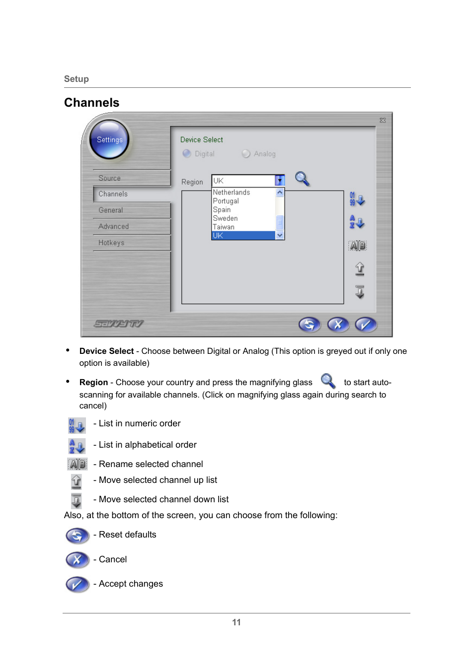 Channels | Toshiba USB Hybrid TV Tuner User Manual | Page 14 / 35