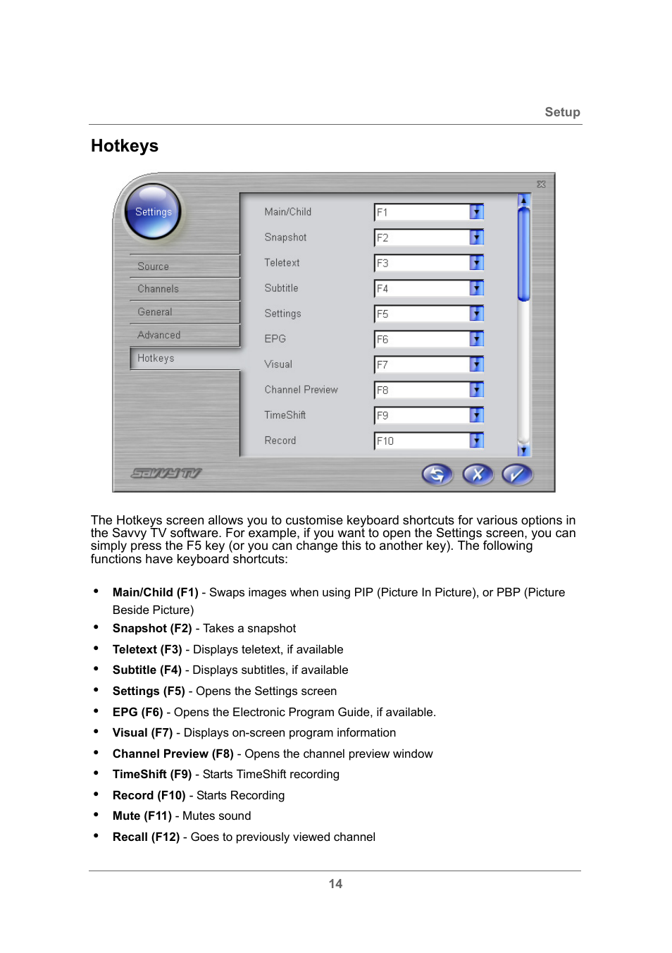 Hotkeys | Toshiba USB Hybrid TV Tuner User Manual | Page 17 / 35