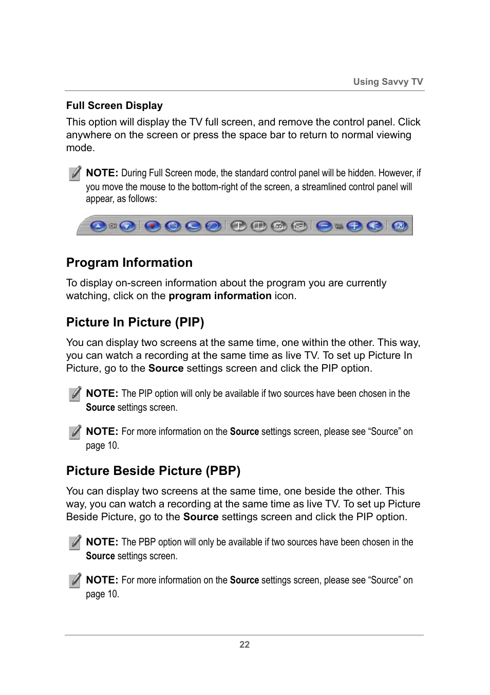 Program information, Picture in picture (pip), Picture beside picture (pbp) | Toshiba USB Hybrid TV Tuner User Manual | Page 25 / 35