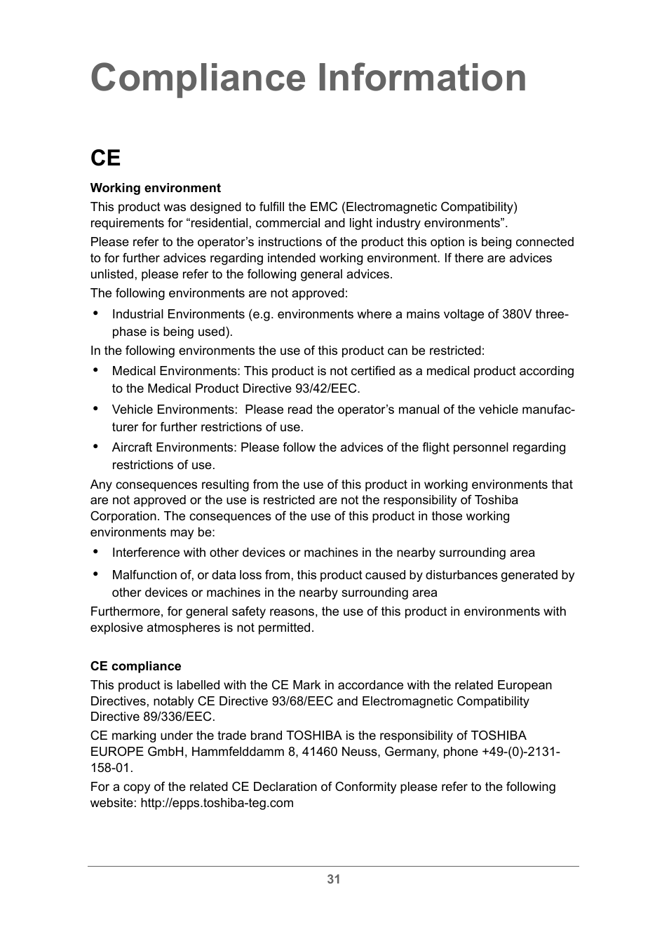 Compliance information | Toshiba USB Hybrid TV Tuner User Manual | Page 34 / 35