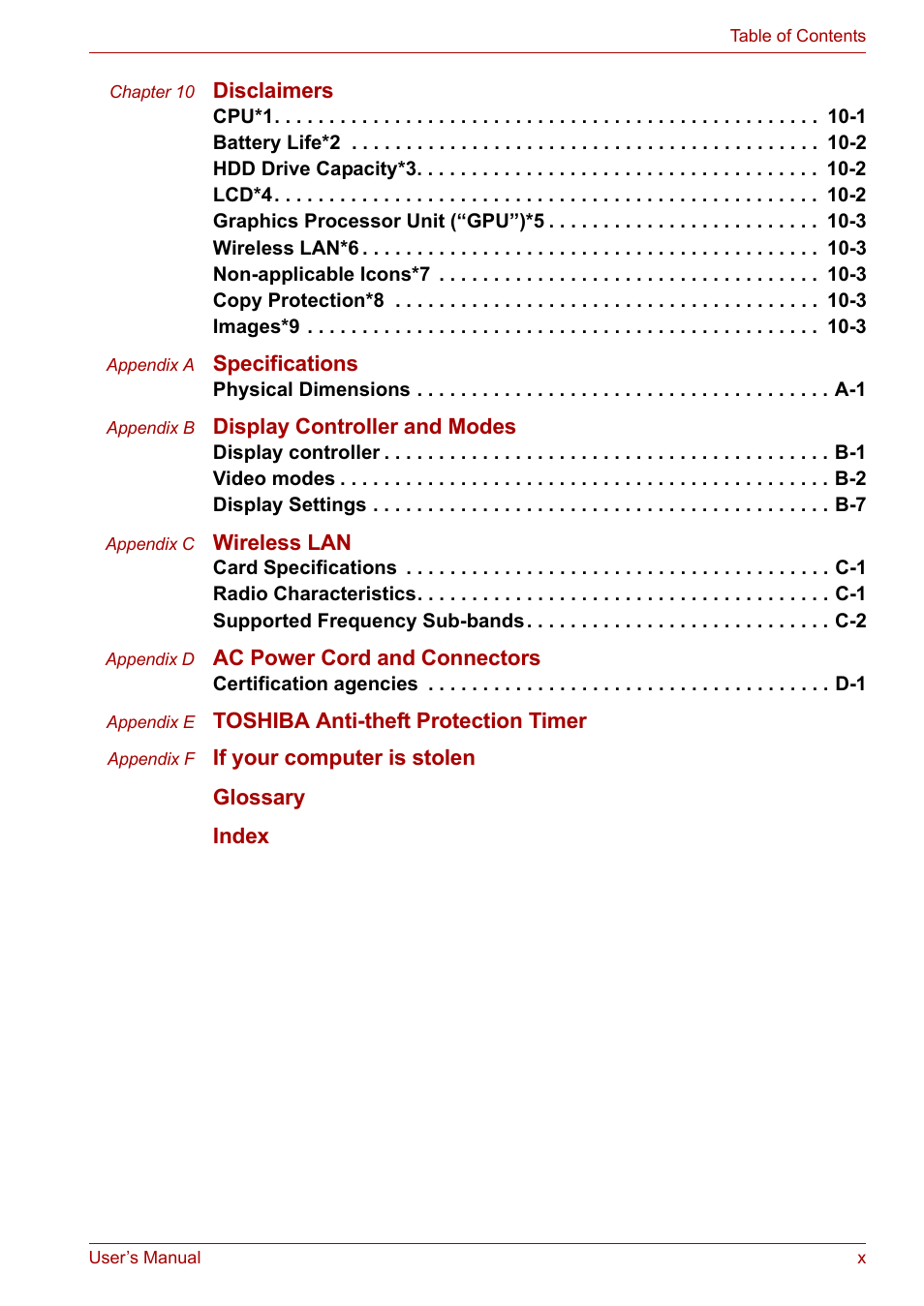 Toshiba Tecra A3X User Manual | Page 10 / 193