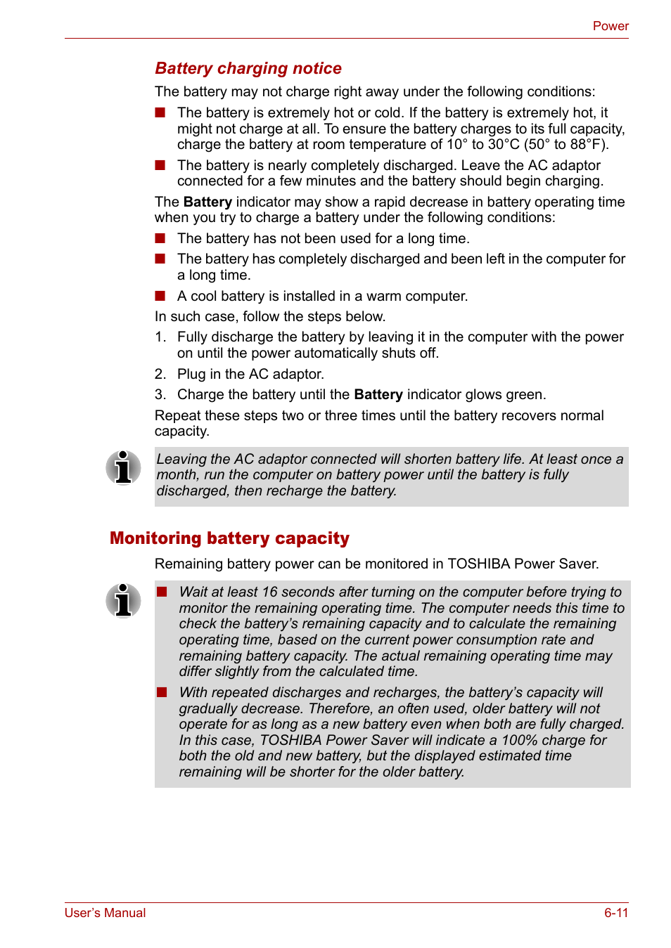 Monitoring battery capacity | Toshiba Tecra A3X User Manual | Page 103 / 193