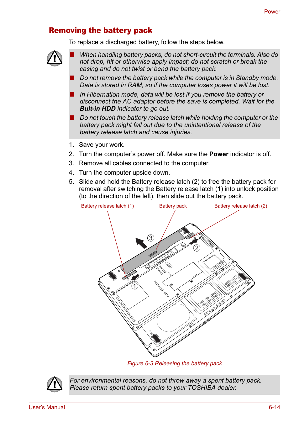 Removing the battery pack | Toshiba Tecra A3X User Manual | Page 106 / 193