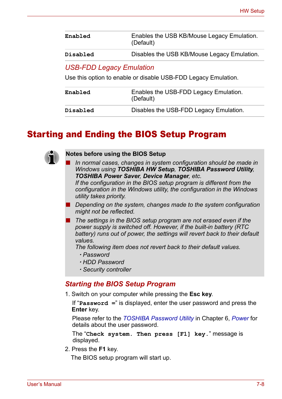 Starting and ending the bios setup program, Starting and ending the bios setup program -8 | Toshiba Tecra A3X User Manual | Page 118 / 193