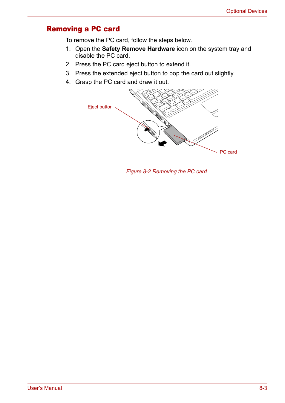 Removing a pc card | Toshiba Tecra A3X User Manual | Page 122 / 193