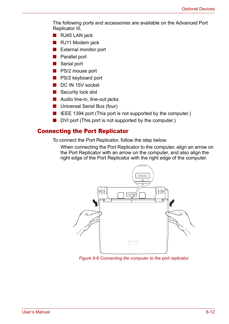 Connecting the port replicator | Toshiba Tecra A3X User Manual | Page 131 / 193