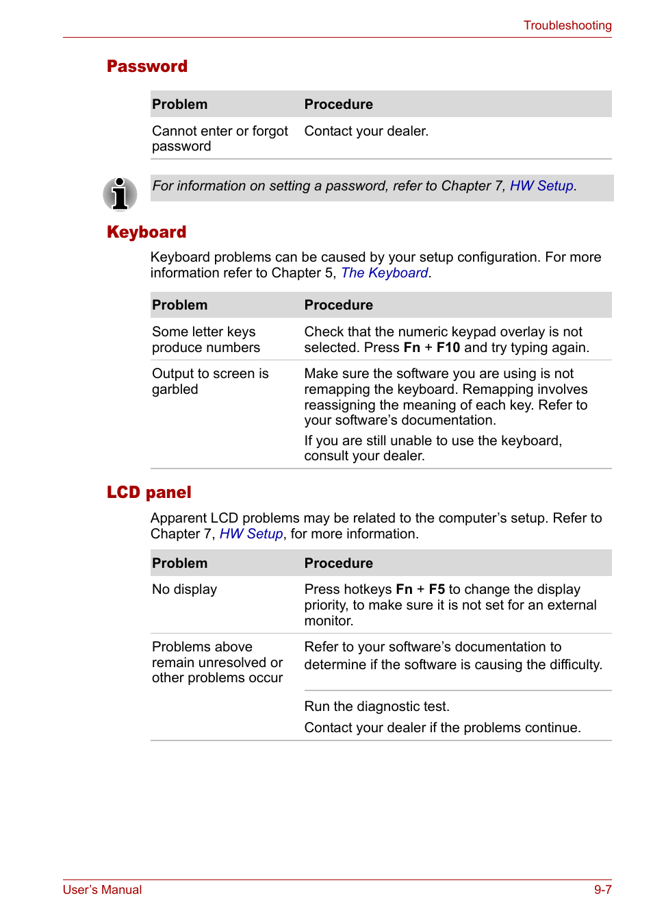 Password keyboard, Lcd panel | Toshiba Tecra A3X User Manual | Page 139 / 193