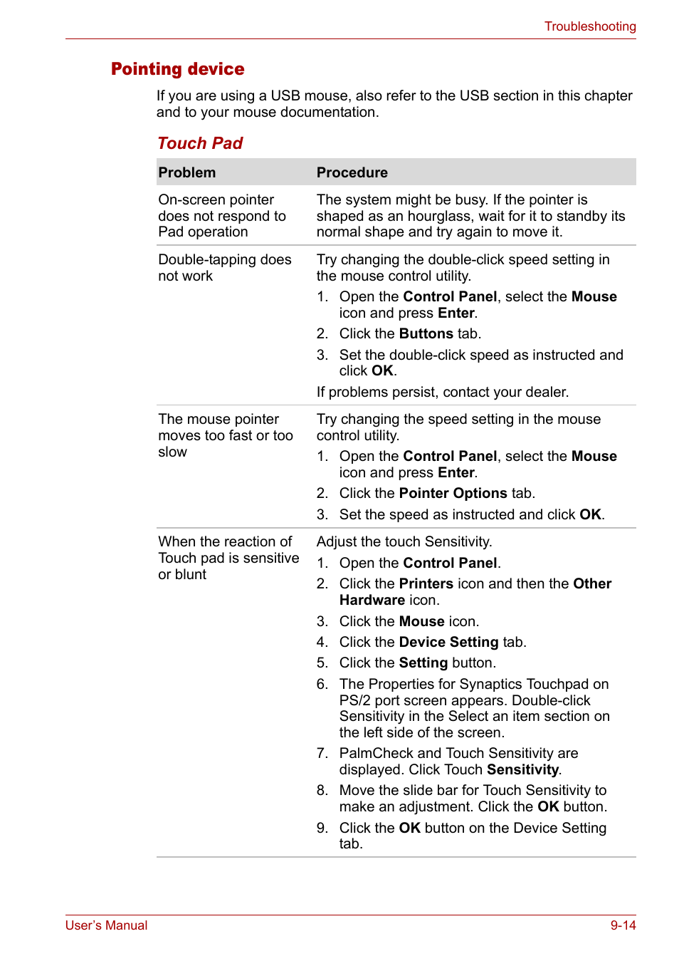 Pointing device | Toshiba Tecra A3X User Manual | Page 146 / 193