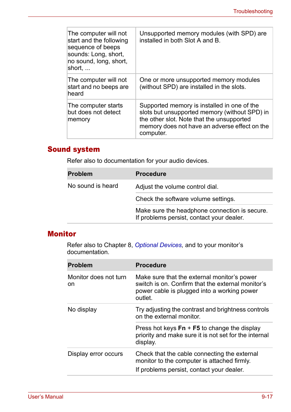 Sound system, Monitor | Toshiba Tecra A3X User Manual | Page 149 / 193