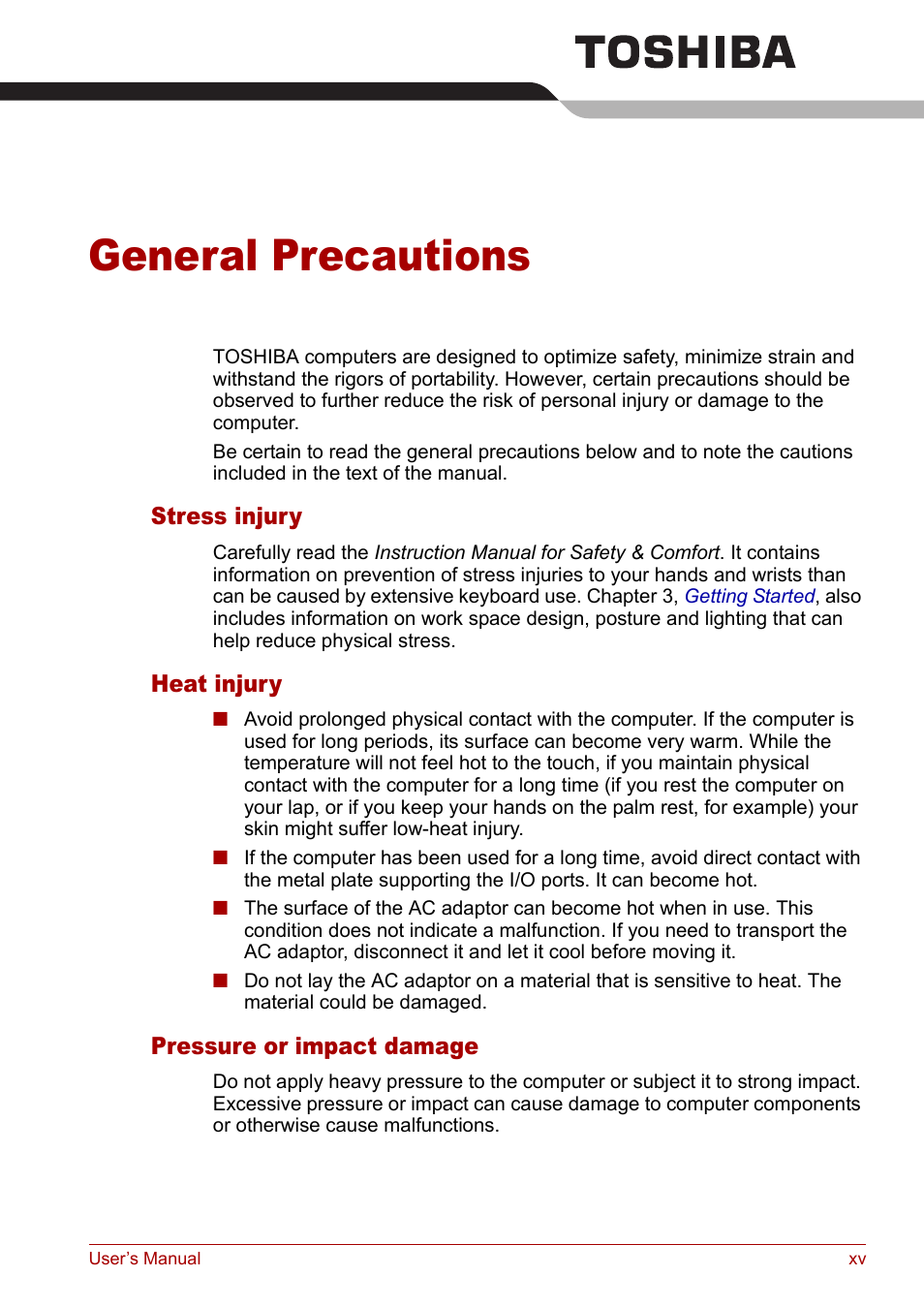 General precautions | Toshiba Tecra A3X User Manual | Page 15 / 193