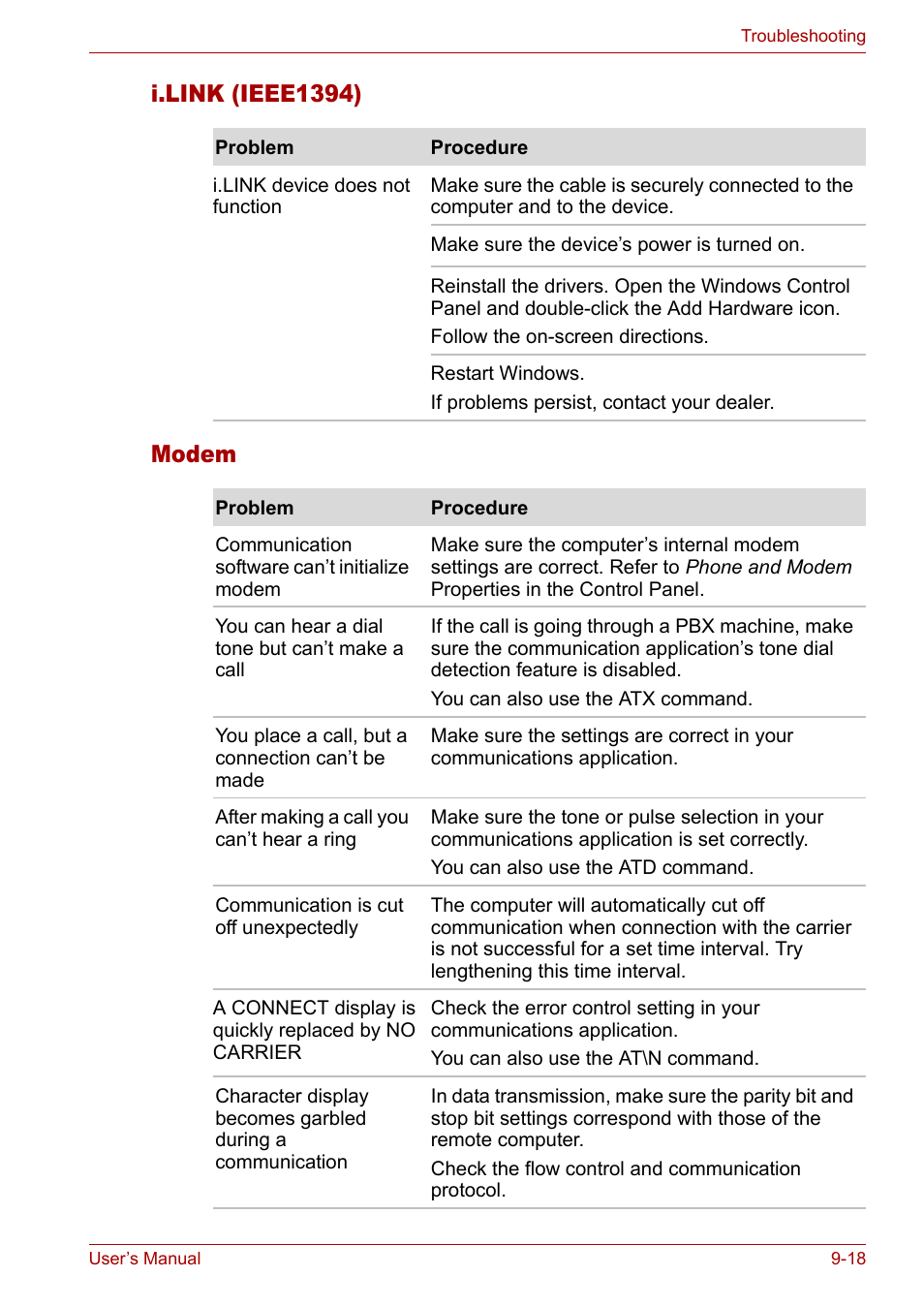 I.link (ieee1394) modem | Toshiba Tecra A3X User Manual | Page 150 / 193