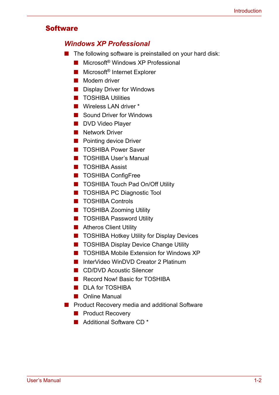 Software | Toshiba Tecra A3X User Manual | Page 18 / 193