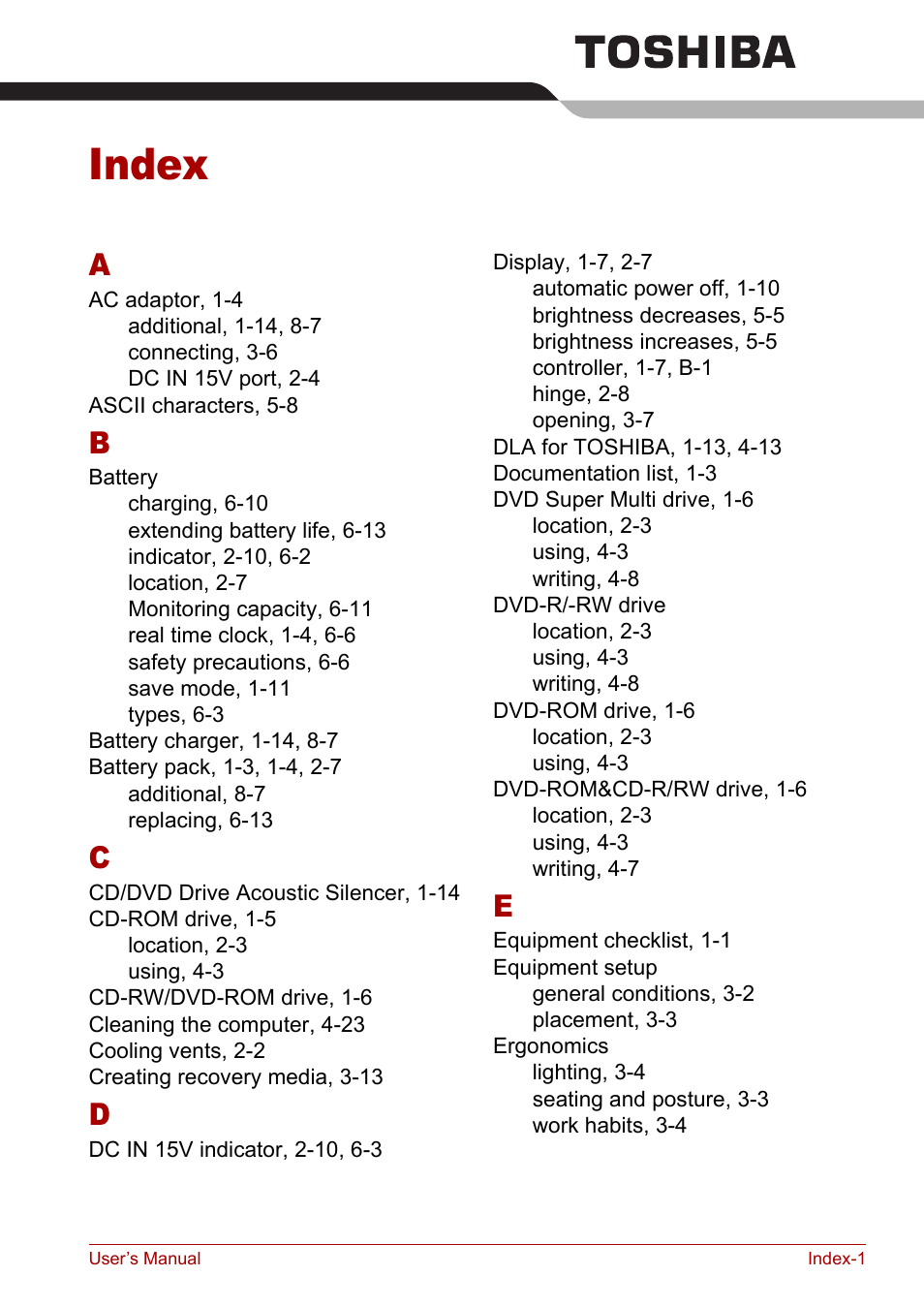 Index | Toshiba Tecra A3X User Manual | Page 190 / 193