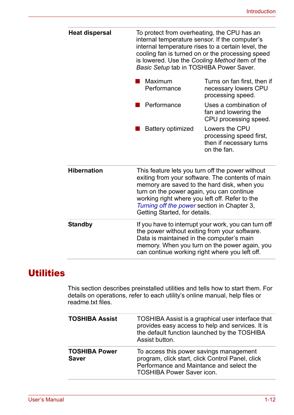 Utilities, Utilities -12 | Toshiba Tecra A3X User Manual | Page 28 / 193