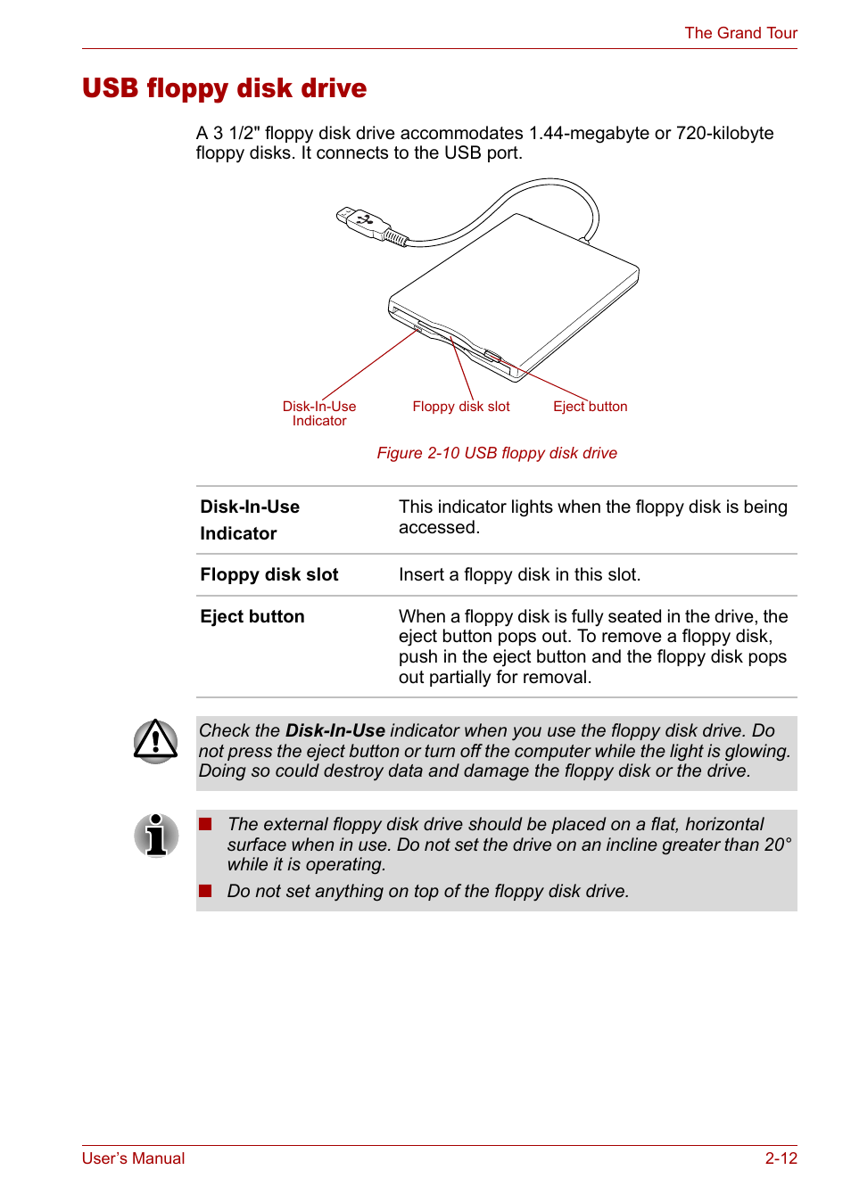 Usb floppy disk drive, Usb floppy disk drive -12 | Toshiba Tecra A3X User Manual | Page 43 / 193