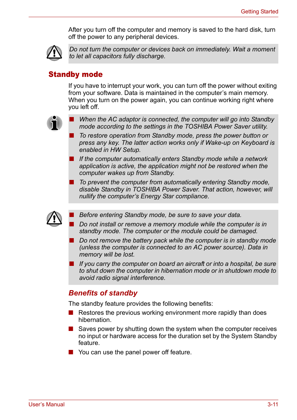 Standby mode | Toshiba Tecra A3X User Manual | Page 58 / 193