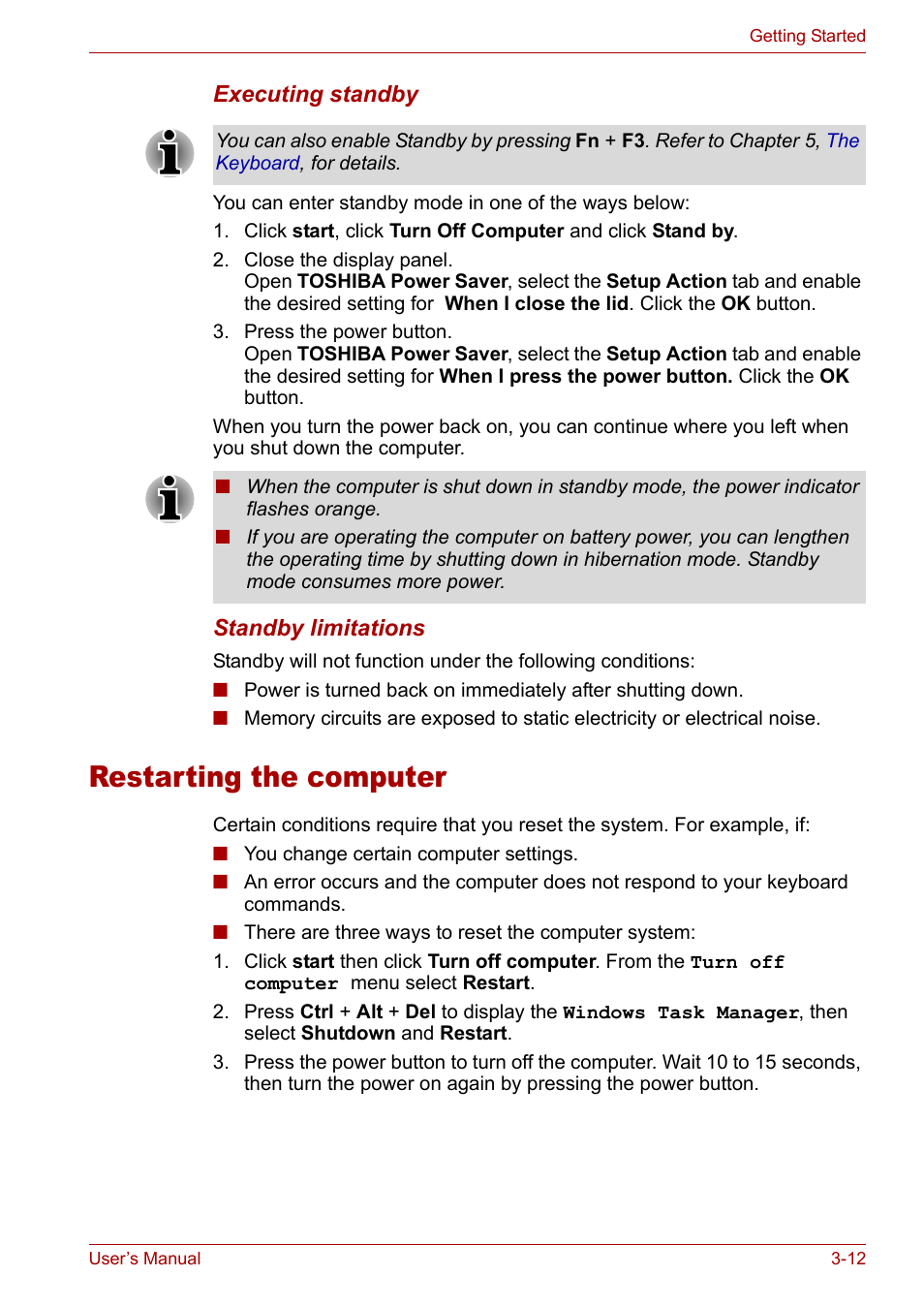 Restarting the computer, Restarting the computer -12 | Toshiba Tecra A3X User Manual | Page 59 / 193