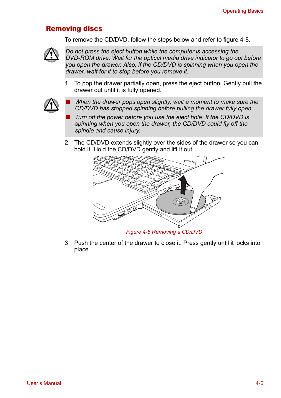 Removing discs | Toshiba Tecra A3X User Manual | Page 66 / 193