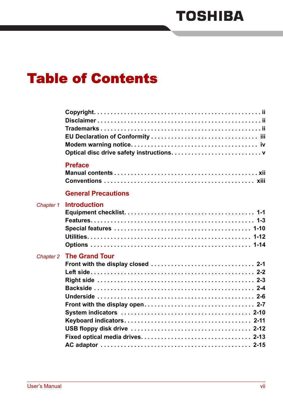 Toshiba Tecra A3X User Manual | Page 7 / 193