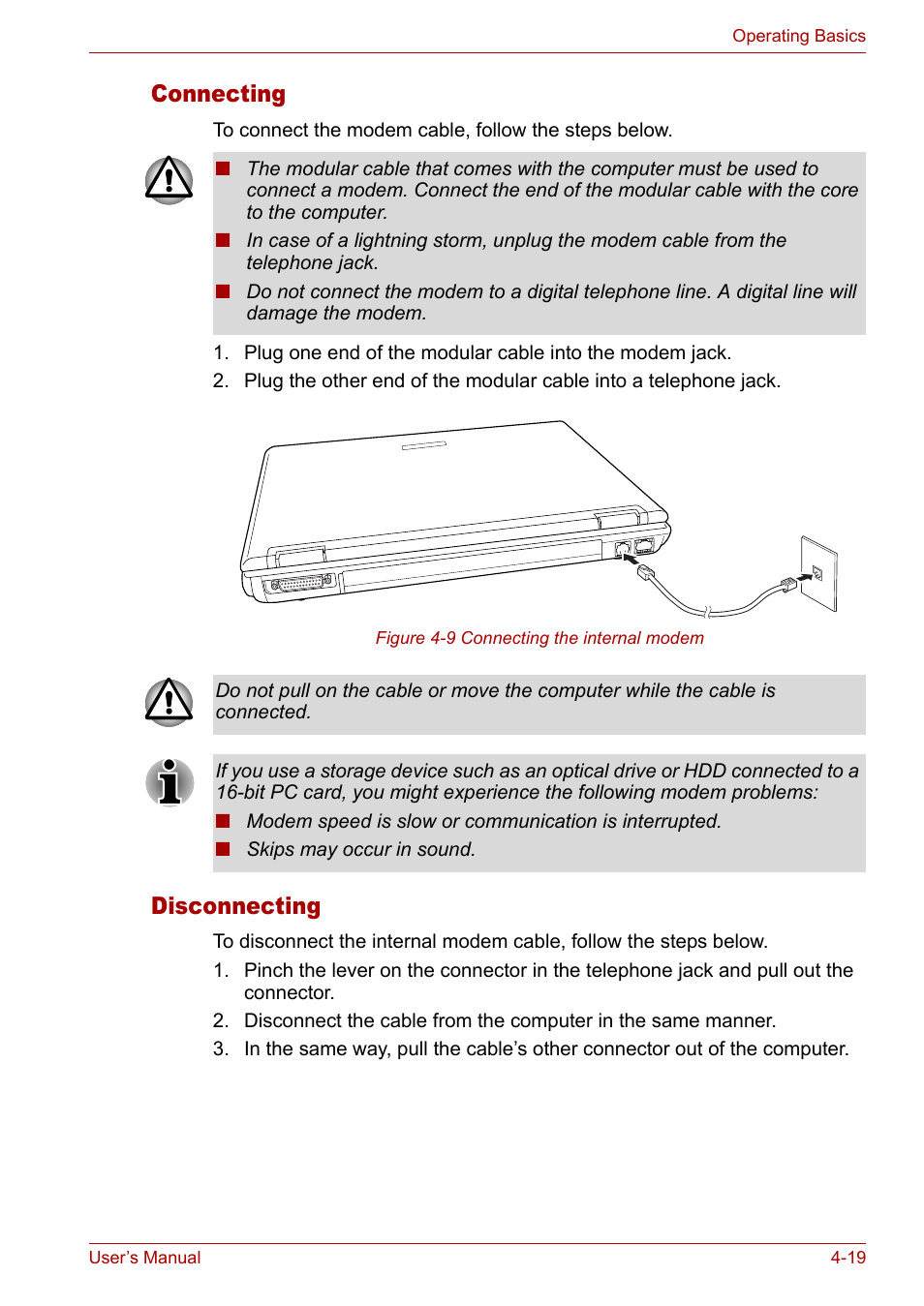 Connecting, Disconnecting | Toshiba Tecra A3X User Manual | Page 79 / 193