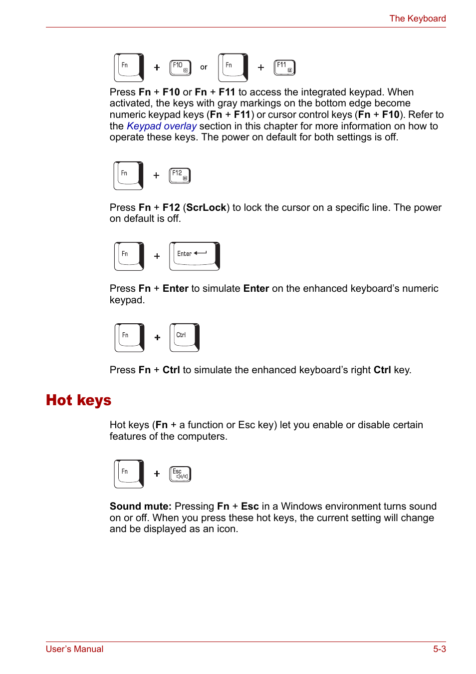 Hot keys, Hot keys -3 | Toshiba Tecra A3X User Manual | Page 87 / 193