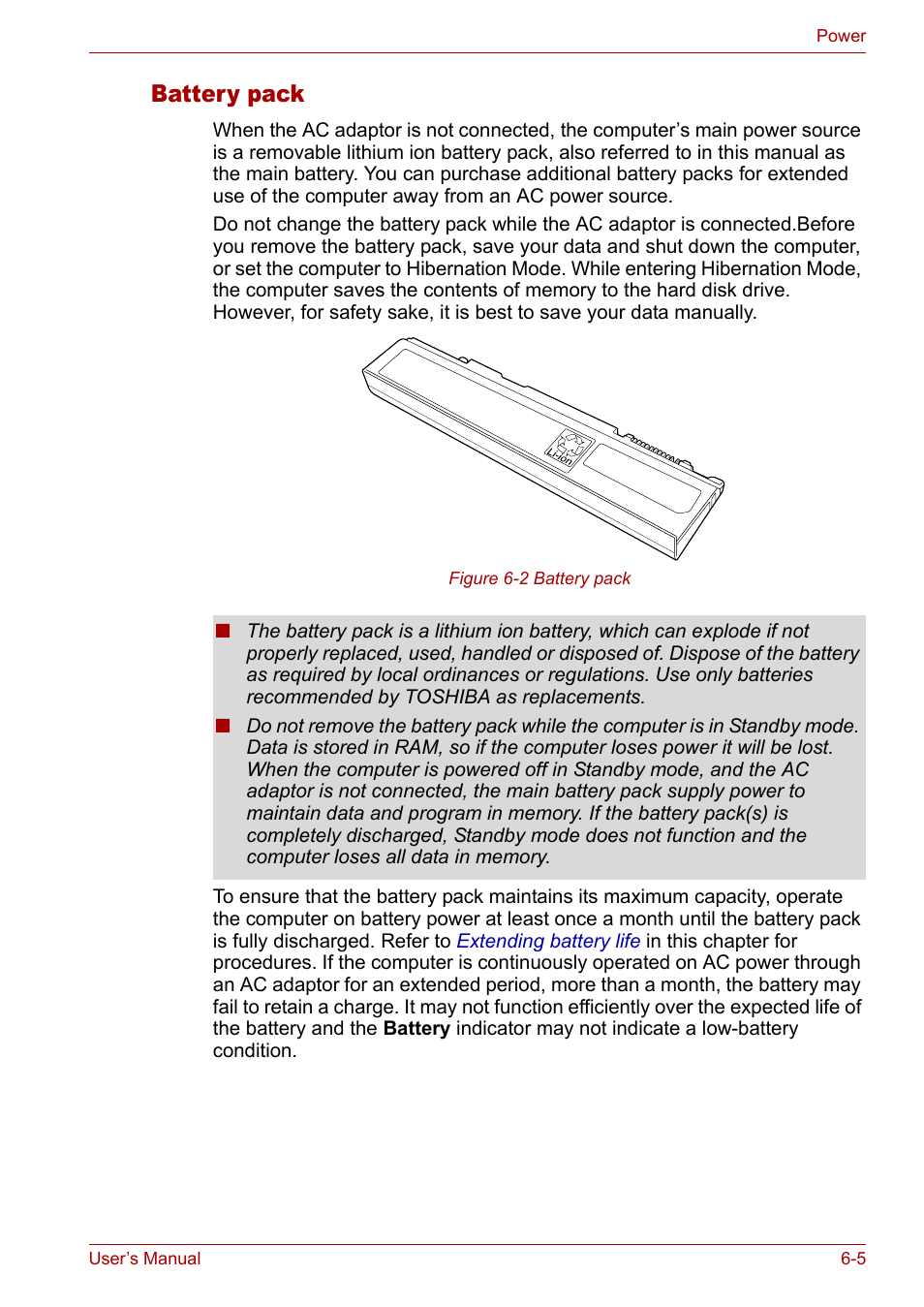 Battery pack | Toshiba Tecra A3X User Manual | Page 97 / 193