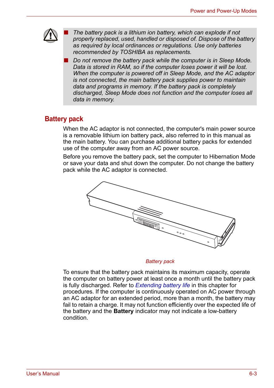 Battery pack | Toshiba SATELLITE U400 User Manual | Page 104 / 177