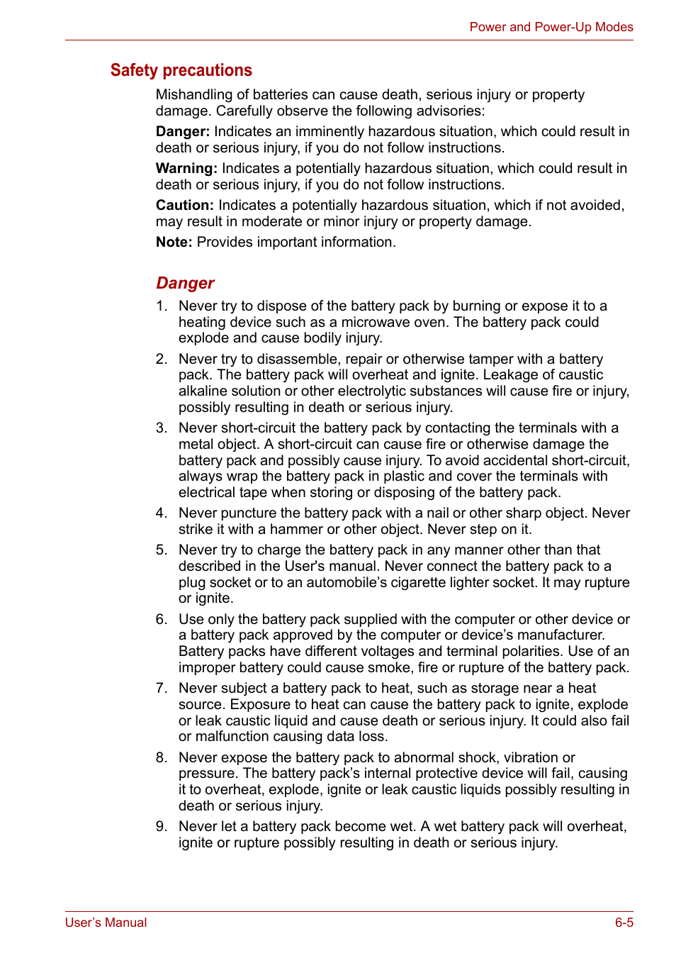 Safety precautions | Toshiba SATELLITE U400 User Manual | Page 106 / 177