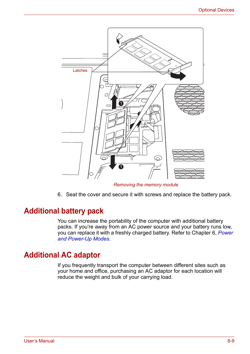 Additional battery pack, Additional ac adaptor | Toshiba SATELLITE U400 User Manual | Page 126 / 177