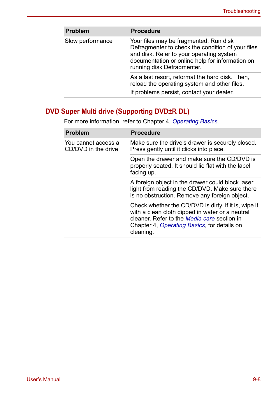 Dvd super multi drive (supporting dvd±r dl) | Toshiba SATELLITE U400 User Manual | Page 138 / 177